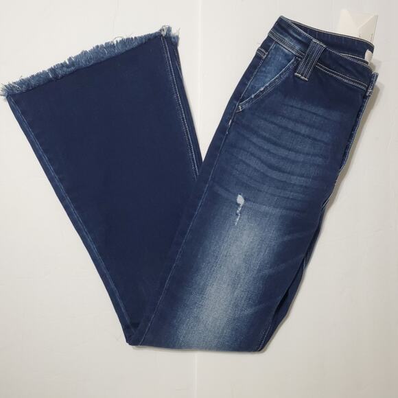 KanCan Sian High Rise Flare Jeans Dark Wash Size 11/29 Frayed Hem Bell Bottoms - Picture 2 of 11